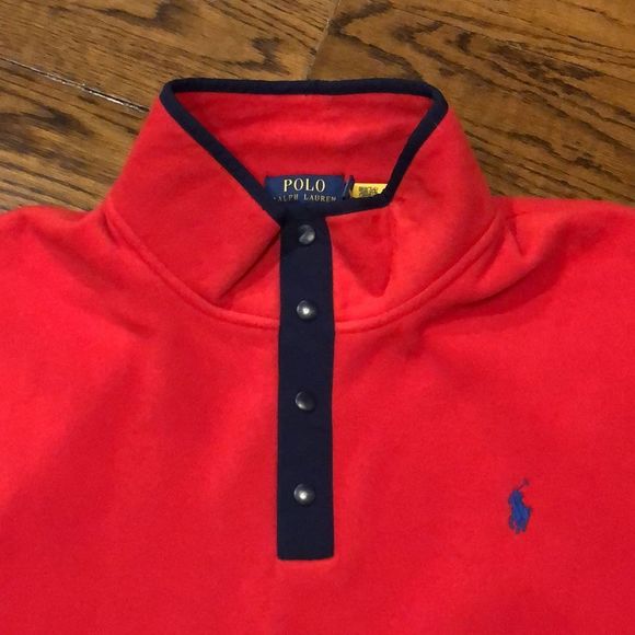 RALPH LAUREN POLO Red 1/4 Snap Long Sleeve Henley Fleece w Zip Pockets 2XL NWOT